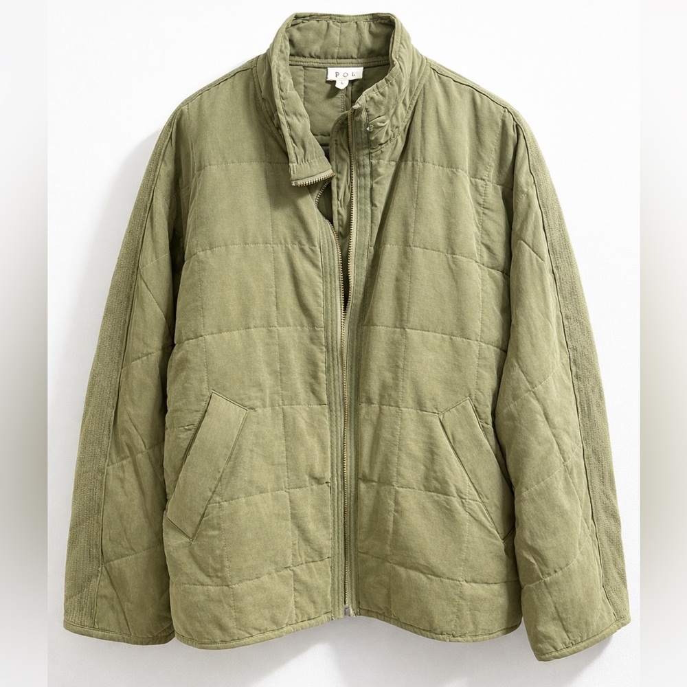 POL Olive Green Quilted Lightweight Bomber Jacket Size Large - Picture 2 of 5